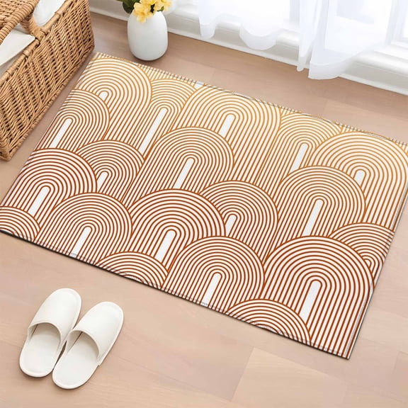 Area Rug 2x3ft, Boho Orange Geometric Stripe Washable Rugs for Living Room Bedroom, Abstract Mid Century Line Soft Non-slip Area Rugs Rectangle Floor Carpet for Dining Room