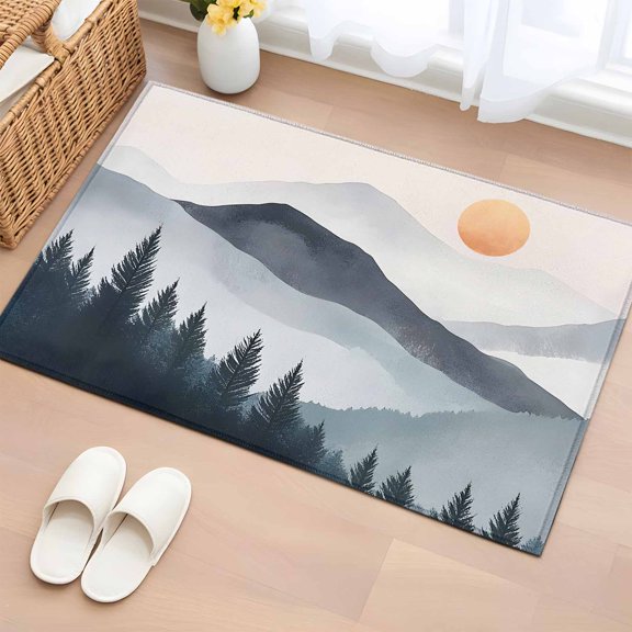 Area Rug 2x3ft Boho Sun Mountains Forest Shadow Area Rugs Washable Low Pile Floor Carpet for Bedroom, Abstract Geometric Non Slip Soft Rugs for Living Room Entryway Dining Room