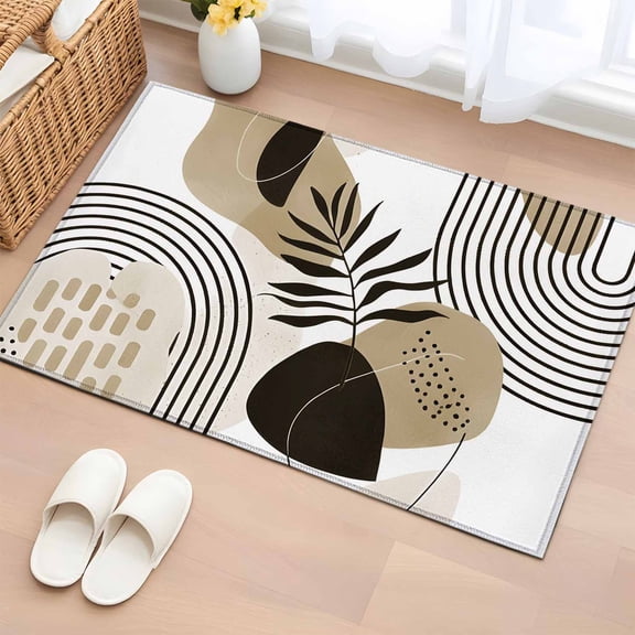 Area Rug 2x3ft Brown Mid Century Abstract Boho Lines Area Rugs Washable Low Pile Floor Carpet for Bedroom, Aesthetic Color Block Non Slip Soft Rugs for Living Room Entryway Dining Room