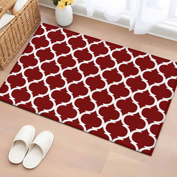 Area Rug 2x3ft Burgundy Red Moroccan Stripe Area Rugs Washable Low Pile Floor Carpet for Bedroom, Abstract Geometric Buffalo Plaid Non Slip Soft Rugs for Living Room Entryway Dining Room