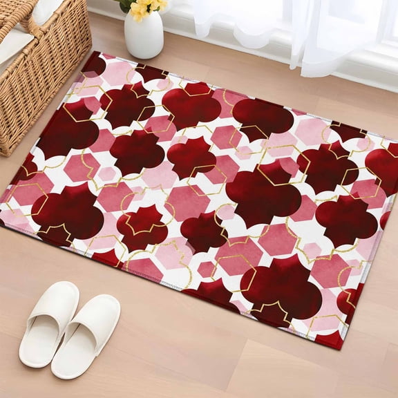 Area Rug 2x3ft Burgundy Red Moroccan Texture Area Rugs Washable Low Pile Floor Carpet for Bedroom, Retro Geometric Pattern Non Slip Soft Rugs for Living Room Entryway Dining Room