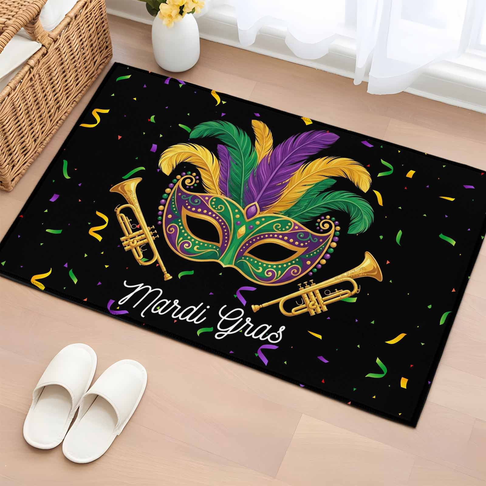 Celebration Rug Area Rug 2x3ft, Carnival Mask Feather Trumpet Washable Rugs for Living ...
