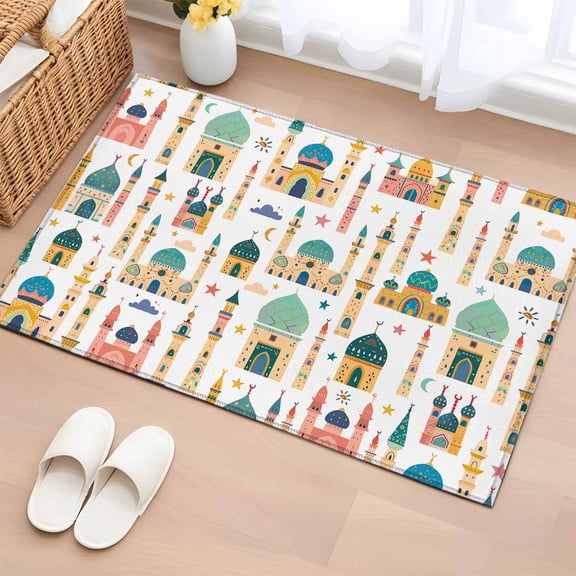 Area Rug 2x3ft, Cartoon Castle Towel Sketch on White Washable Rugs for Living Room Bedroom, Star Moon Sun Cloud Soft Non-slip Area Rugs Rectangle Floor Carpet for Dining Room
