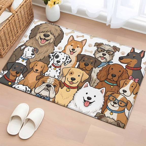 Area Rug 2x3ft, Cartoon Lovely Puppies Dogs Washable Rugs for Living Room Bedroom, Bones Claws Background Soft Non-slip Area Rugs Rectangle Floor Carpet for Dining Room
