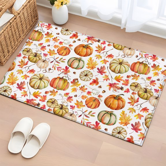 Area Rug 2x3ft, Cartoon Pumpkin Fallen Leaves Washable Rugs for Living Room Bedroom, Thanksgiving Maple Leaves Soft Non-slip Area Rugs Rectangle Floor Carpet for Dining Room