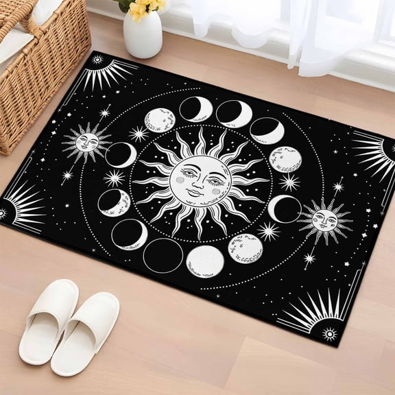Area Rug 2x3ft Celestial Sun and Moon Carpets Indoor Floor Area Mat Doormat Entrance Mat Rugs for Entry Living Room Dining Room Kitchen Bedroom, Black Starry Galaxy Boho Sofa Throw Carpet