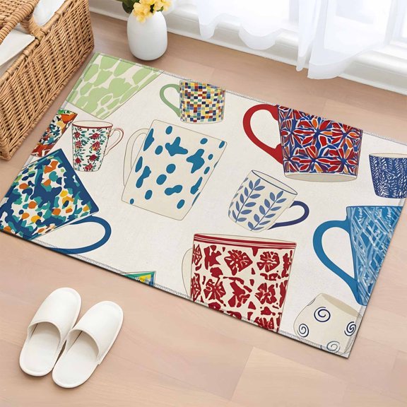 Area Rug 2x3ft Ceramic Mugs Floor Entryway Rugs Indoor Floor Area Mat Carpets Doormat Entrance Mat for Entry Living Room Dining Room Kitchen Bedroom, Colorful Tea Cup Sofa Throw Carpet