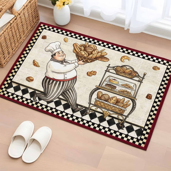 Area Rug 2x3ft Chef Carrying Bread Carpets Indoor Floor Area Mat Doormat Entrance Mat Rugs for Entry Living Room Dining Room Kitchen Bedroom, Bakery Display Buffalo Plaid Sofa Throw Carpet