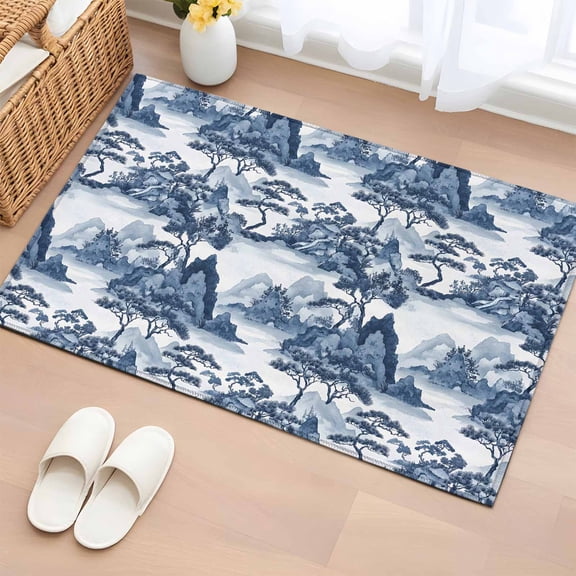 Area Rug 2x3ft, Chinese Style Plant Garden Landscape Washable Rugs for Living Room Bedroom, Chinoiserie Retro Style Soft Non-slip Area Rugs Rectangle Floor Carpet for Dining Room