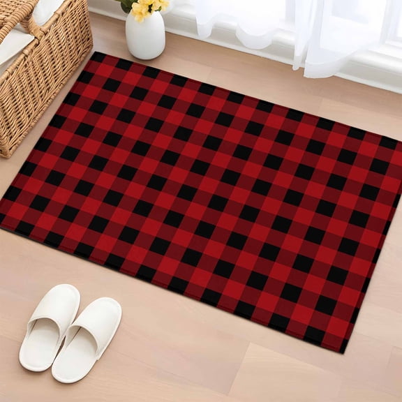 Area Rug 2x3ft Christmas Farm Red Black Buffalo Plaid Area Rugs Washable Low Pile Floor Carpet for Bedroom, Pastoral Check Grid Non Slip Soft Rugs for Living Room Entryway Dining Room