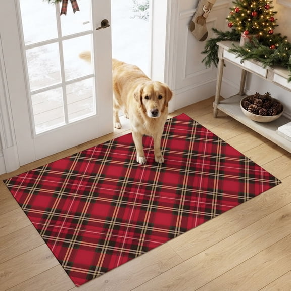 Area Rug 2x3ft Christmas Tartan Buffalo Plaid Area Rugs Washable Low Pile Floor Carpet for Bedroom, Diamond Checker Lattice Non Slip Soft Rugs for Living Room Entryway Dining Room