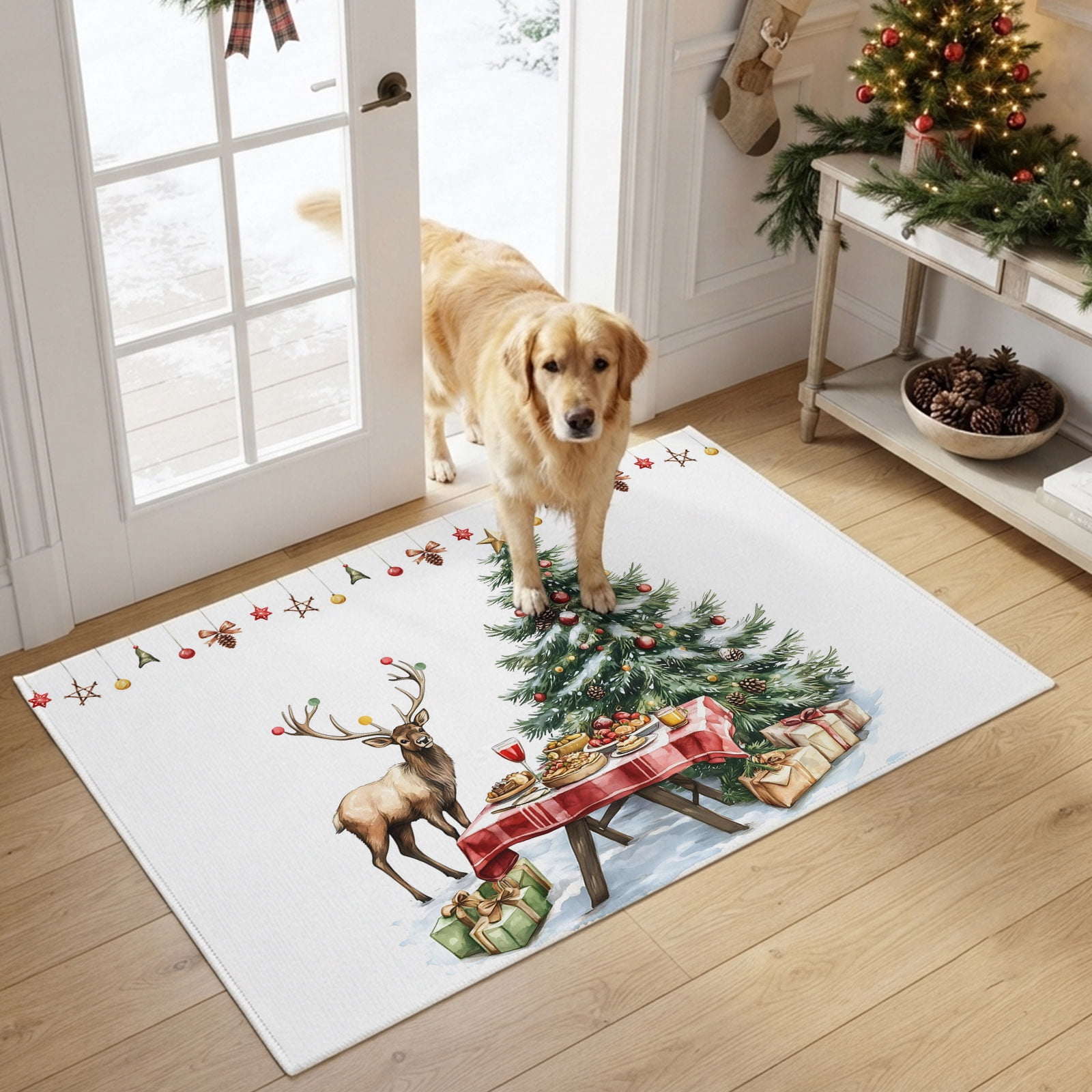 Area Rug 2x3ft, Christmas Tree Deer Washable Rugs for Living Room ...