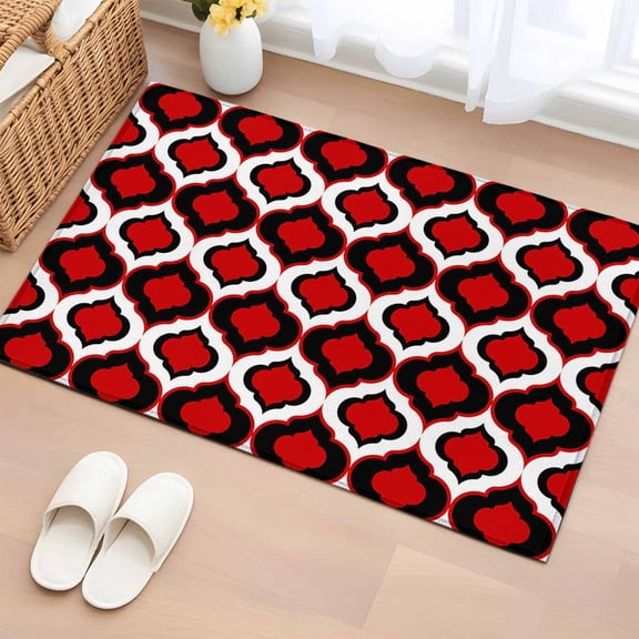 Area Rug 2x3ft Classic Moroccan Pattern Area Rugs Washable Low Pile Floor Carpet for Bedroom, Red Geometric Plaid Non Slip Soft Rugs for Living Room Entryway Dining Room