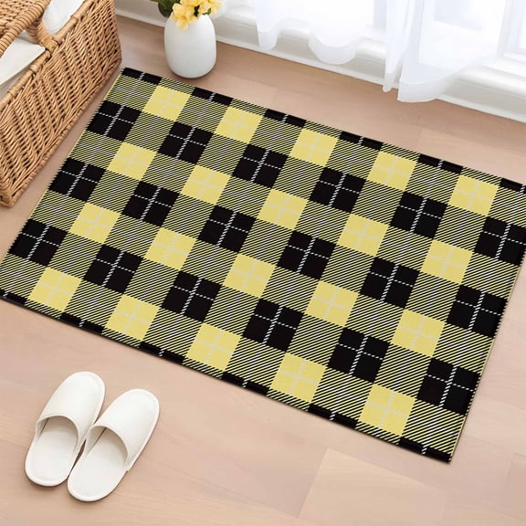 Area Rug 2x3ft Classic Yellow Black Buffalo Check Area Rugs Washable Low Pile Floor Carpet for Bedroom, Simplistic Art Plaid Non Slip Soft Rugs for Living Room Entryway Dining Room
