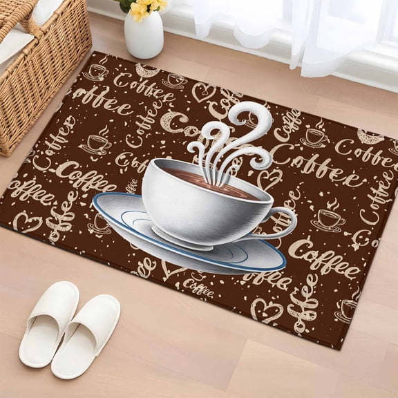Area Rug 2x3ft Coffee Retro Brown Area Rugs Washable Low Pile Floor Carpet for Bedroom, Graffiti Style Non Slip Soft Rugs for Living Room Entryway Dining Room
