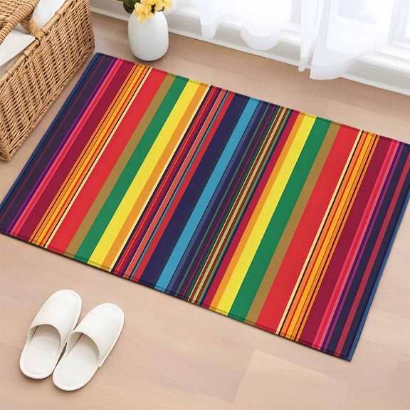 Area Rug 2x3ft Colorful Mexican Stripe Area Rugs Washable Low Pile Floor Carpet for Bedroom, Rainbow Gradient Line Non Slip Soft Rugs for Living Room Entryway Dining Room