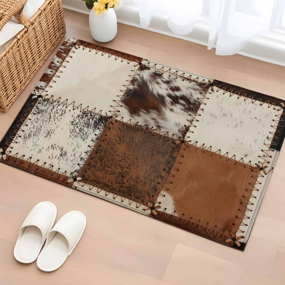 Area Rug 2x3ft Cowhide Carpets Indoor Floor Area Mat Doormat Entrance Mat Rugs for Entry Living Room Dining Room Kitchen Bedroom, Cow Fur Print Animal Skin Brown Sofa Throw Carpet