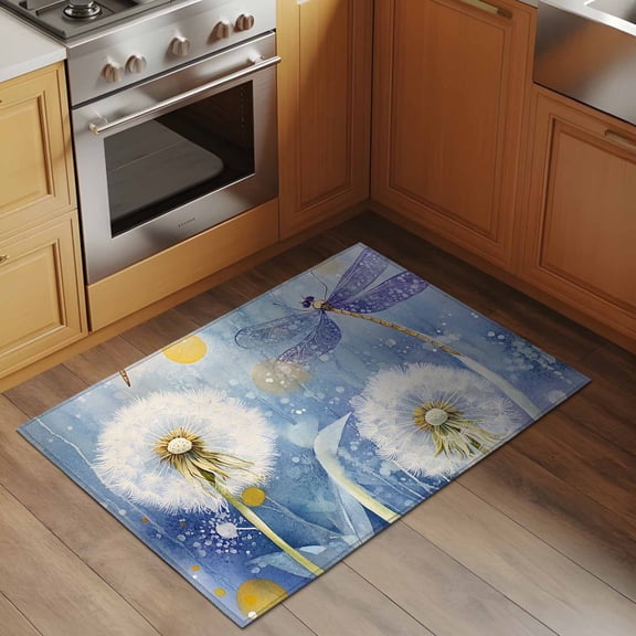 Area Rug 2x3ft Dandelion Dragonfly Washable Area Rugs for Living Room Spring Scenery Non-Slip Kitchen Mats Soft Carpet for Entryway, Bathroom, Office, and Home Decor