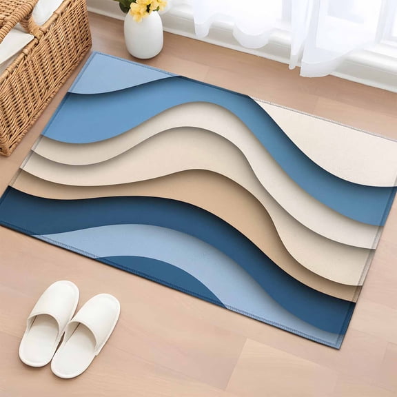 Area Rug 2x3ft Dark Blue Brown Gradient Abstract Waves Area Rugs Washable Low Pile Floor Carpet for Bedroom, Water Ripple Non Slip Soft Rugs for Living Room Entryway Dining Room