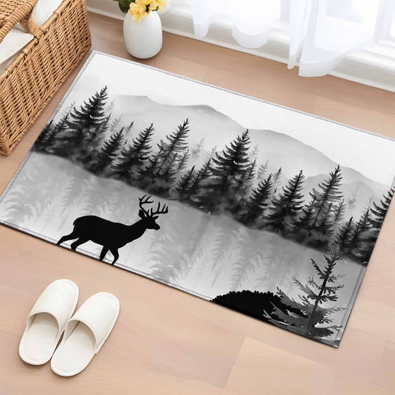 Area Rug 2x3ft Deer Carpets Indoor Floor Area Mat Doormat Entrance Mat Rugs for Entry Living Room Dining Room Kitchen Bedroom, Animal Mount Forest Silhouette Sofa Throw Carpet