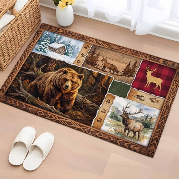 Area Rug 2x3ft Deer Fox Bear Carpets Indoor Floor Area Mat Doormat Entrance Mat Rugs for Entry Living Room Dining Room Kitchen Bedroom, Wild Animals Woodland Sofa Throw Carpet