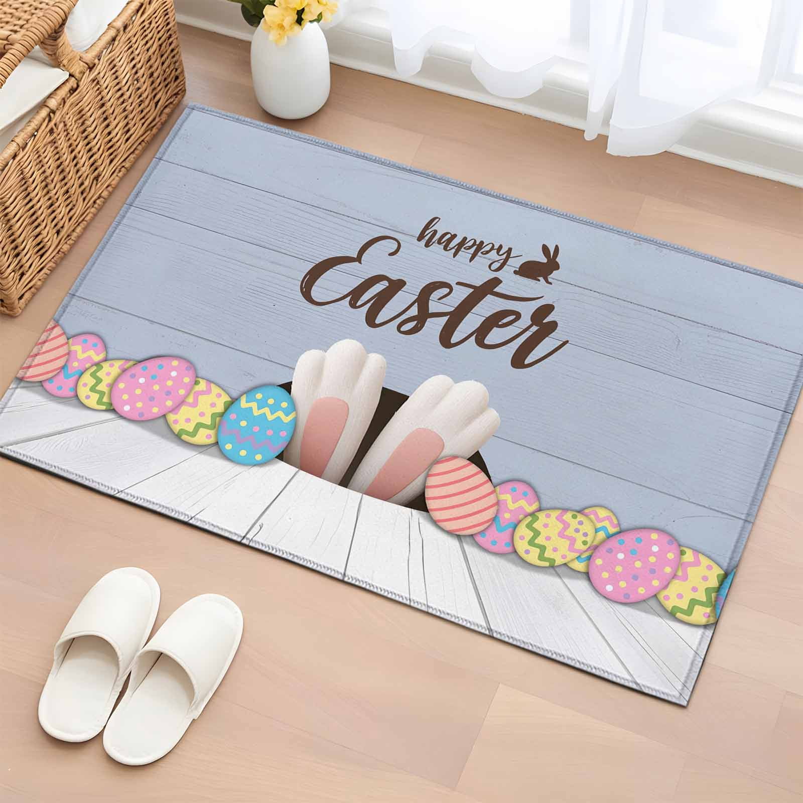Easter Colors Rag Rug Area Rug 2x3ft, Easter Colorful Eggs Lucky Rabbit Foot Washable Rugs ...