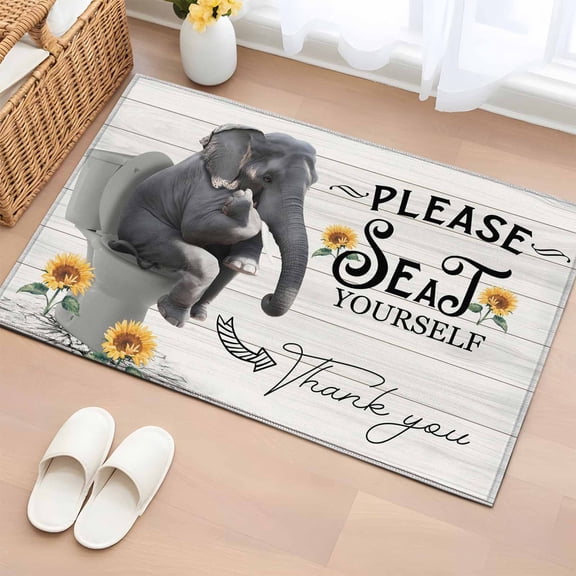 Area Rug 2x3ft Elephant Sitting on The Toilet Carpets Indoor Floor Area Mat Doormat Entrance Mat Rugs for Entry Living Room Dining Room Kitchen Bedroom, Funny Animal Wood Sunflower Sofa Throw Carpet
