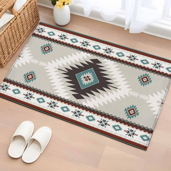 Area Rug 2x3ft, Ethnic Tribal Geometric Pattern Washable Rugs for Living Room Bedroom, Aztec Boho Native Texture Soft Non-slip Area Rugs Rectangle Floor Carpet for Dining Room
