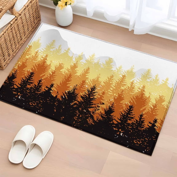 Area Rug 2x3ft Fall Forest Orange Gradient Ombre Area Rugs Washable Low Pile Floor Carpet for Bedroom, Jungle Black Shadow Non Slip Soft Rugs for Living Room Entryway Dining Room
