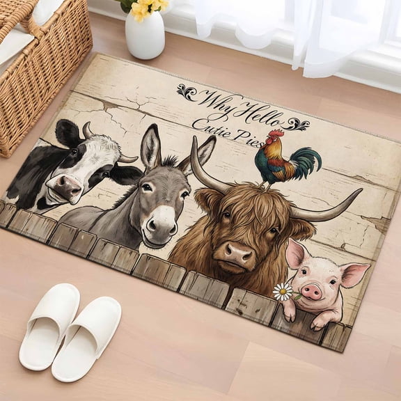Area Rug 2x3ft, Farm Cow Donkey Pig Rooster Washable Rugs for Living Room Bedroom, Retro Wood Fence Shabby Wall Soft Non-slip Area Rugs Rectangle Floor Carpet for Dining Room