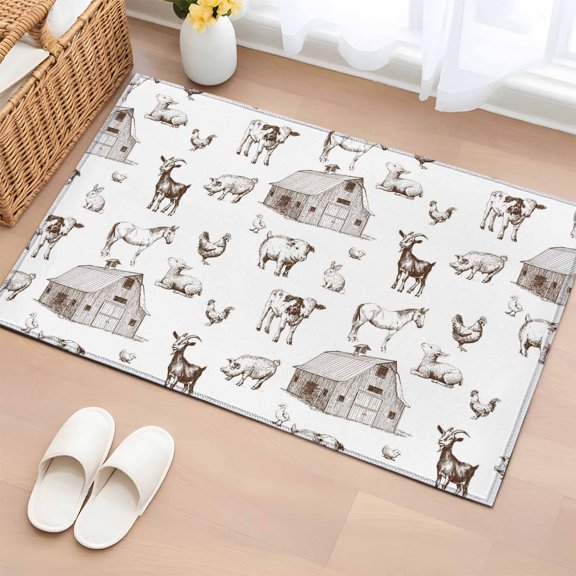 Area Rug 2x3ft Farm Cow Pig Chicken Goat Area Rugs Washable Low Pile Floor Carpet for Bedroom, Farmhouse Barn Animal Non Slip Soft Rugs for Living Room Entryway Dining Room