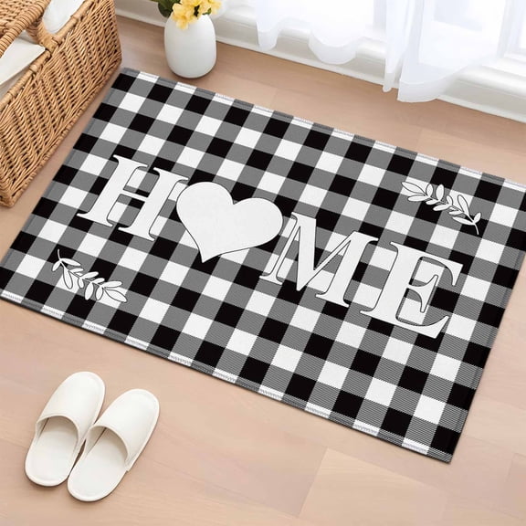 Area Rug 2x3ft Farm HOME Love Quotes Area Rugs Washable Low Pile Floor Carpet for Bedroom, Black White Buffalo Lattice Non Slip Soft Rugs for Living Room Entryway Dining Room