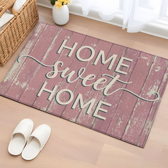 Area Rug 2x3ft Farm Pink Wooden Plank Barn Area Rugs Washable Low Pile Floor Carpet for Bedroom, Rustic Wood Sweet Home Quote Non Slip Soft Rugs for Living Room Entryway Dining Room
