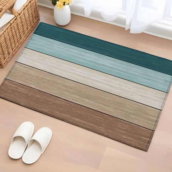 Area Rug 2x3ft Farm Retro Wood Board Gradient Area Rugs Washable Low Pile Floor Carpet for Bedroom, Farmhouse Barn Brown Teal Plank Non Slip Soft Rugs for Living Room Entryway Dining Room