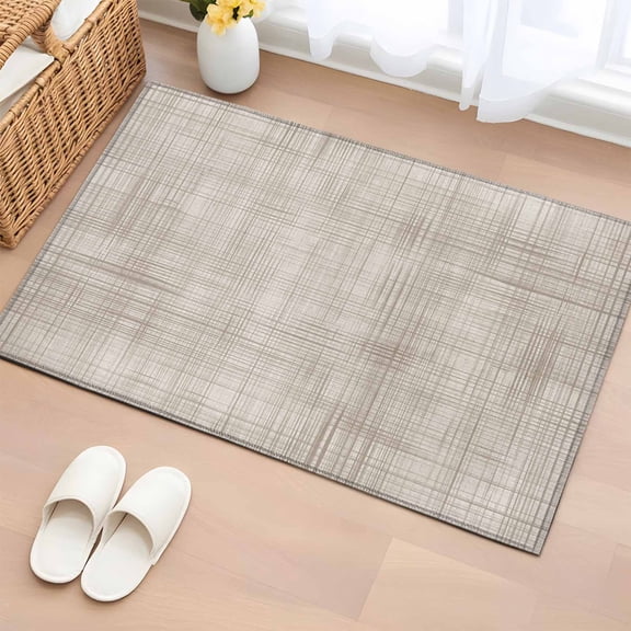 Area Rug 2x3ft, Farm Rustic Burlap Linen Texture Washable Rugs for Living Room Bedroom, Vintage Lattice Lines Stripe Soft Non-slip Area Rugs Rectangle Floor Carpet for Dining Room