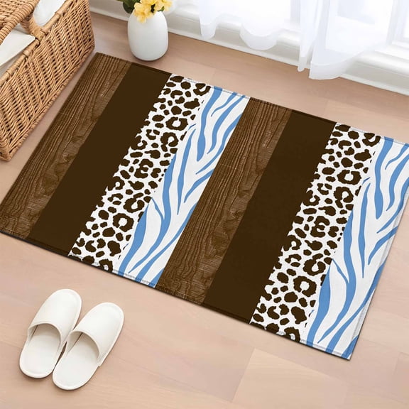 Area Rug 2x3ft Farm Rustic Wood Grain Area Rugs Washable Low Pile Floor Carpet for Bedroom, Leopard Print Blue Line Pattern Non Slip Soft Rugs for Living Room Entryway Dining Room