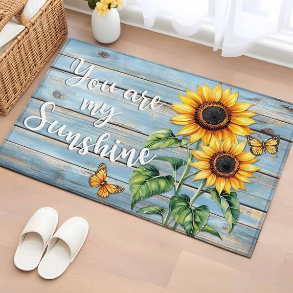 Area Rug 2x3ft, Farm Sunflower Green Leaves Butterfly Washable Rugs for ...