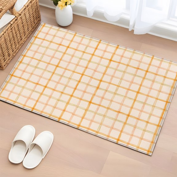 Area Rug 2x3ft Farmhouse Orange Buffalo Check Area Rugs Washable Low Pile Floor Carpet for Bedroom, Watercolor Non Slip Soft Rugs for Living Room Entryway Dining Room