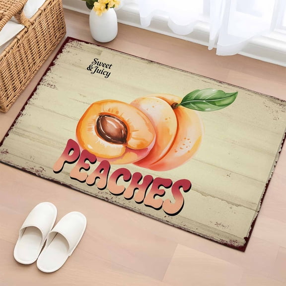 Area Rug 2x3ft, Farmhouse Peaches Vintage Style Washable Rugs for Living Room Bedroom, Country Fruit Wood Texture Soft Non-slip Area Rugs Rectangle Floor Carpet for Dining Room