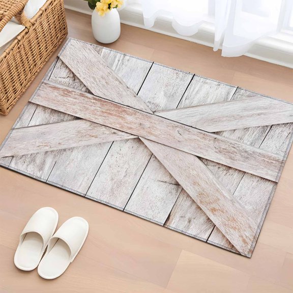 Area Rug 2x3ft Farmhouse Retro Wooden Barn Area Rugs Washable Low Pile Floor Carpet for Bedroom, Vintage Village Wood Grain Non Slip Soft Rugs for Living Room Entryway Dining Room