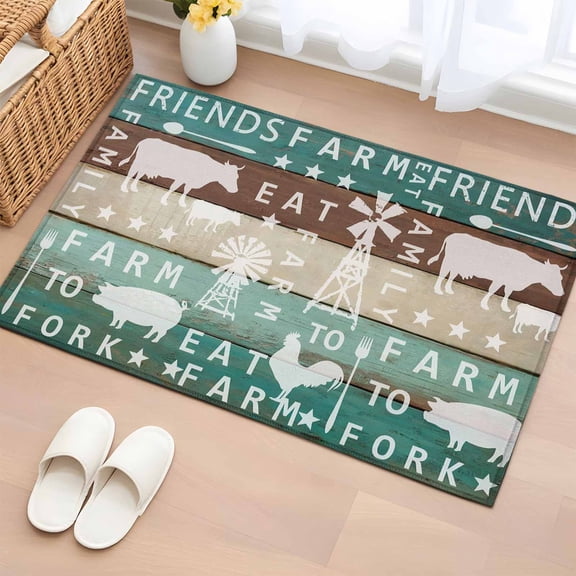 Area Rug 2x3ft Farmhouse Theme on Retro Wood Area Rugs Washable Low Pile Floor Carpet for Bedroom, White Text Animal Silhouette Non Slip Soft Rugs for Living Room Entryway Dining Room
