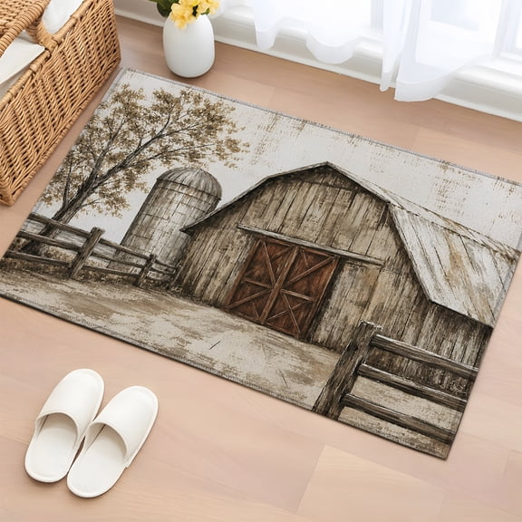 Area Rug 2x3ft Farmhouse Wood Barn Floor Entryway Rugs Indoor Floor Area Mat Carpets Doormat Entrance Mat for Entry Living Room Dining Room Kitchen, Rustic Vintage Country Fence Sofa Throw Carpet
