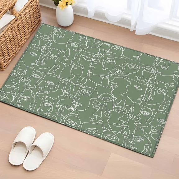 Area Rug 2x3ft Feminine Face Sketch Carpets Indoor Floor Area Mat Doormat Entrance Mat Rugs for Entry Living Room Dining Room Kitchen Bedroom, Sage Green Shape Lines Sofa Throw Carpet
