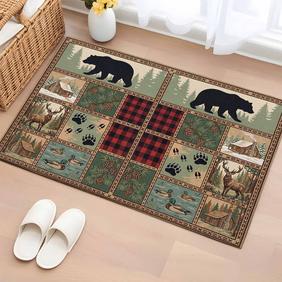 Area Rug 2x3ft Forest Bear Carpets Indoor Floor Area Mat Doormat Entrance Mat Rugs for Entry Living Room Dining Room Kitchen Bedroom, Wild Animals Pine Trees Woodland Sofa Throw Carpet