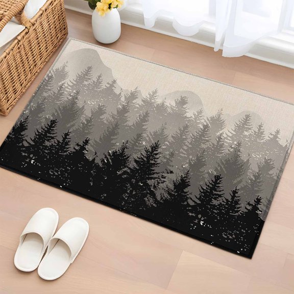 Area Rug 2x3ft Forest Tree Gradient Black Shadow Area Rugs Washable Low Pile Floor Carpet for Bedroom, Ombre Retro Linen Non Slip Soft Rugs for Living Room Entryway Dining Room