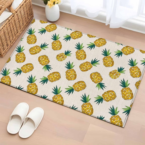 Area Rug 2x3ft Fruit Pineapple Pattern Area Rugs Washable Low Pile Floor Carpet for Bedroom, Retro Linen Background Non Slip Soft Rugs for Living Room Entryway Dining Room