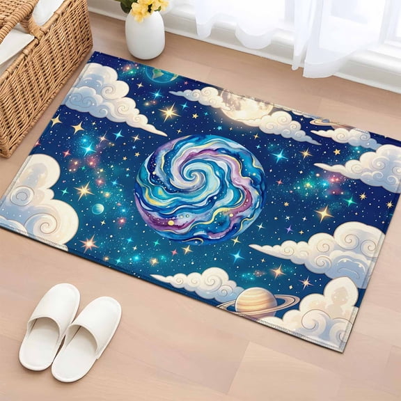 Area Rug 2x3ft, Galaxy Earth Stars Moon Planets Washable Rugs for Living Room Bedroom, Dream Sky Cloud Soft Non-slip Area Rugs Rectangle Floor Carpet for Dining Room