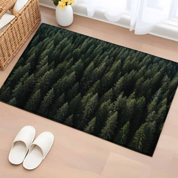 Area Rug 2x3ft Gradient Green Forest Tree Area Rugs Washable Low Pile Floor Carpet for Bedroom, Summer Forest Pine Tree Non Slip Soft Rugs for Living Room Entryway Dining Room