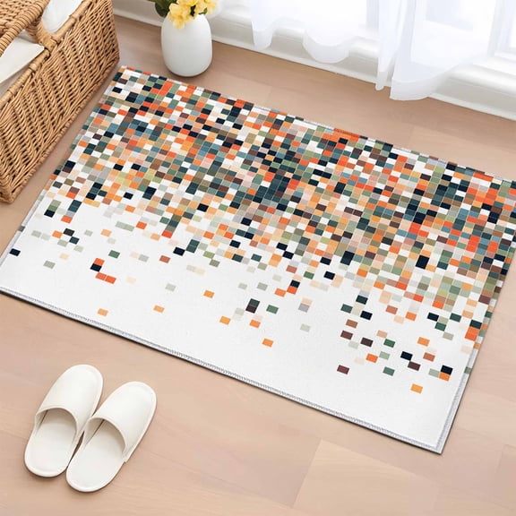 Area Rug 2x3ft Gradient Orange Red Color Block Area Rugs Washable Low Pile Floor Carpet for Bedroom, Abstract Brown Geometric Non Slip Soft Rugs for Living Room Entryway Dining Room