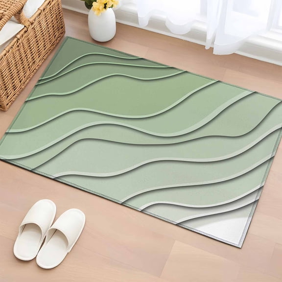 Area Rug 2x3ft, Gradient Sage Green Ocean Wave Line Washable Rugs for Living Room Bedroom, Simple Striped Soft Non-slip Area Rugs Rectangle Floor Carpet for Dining Room